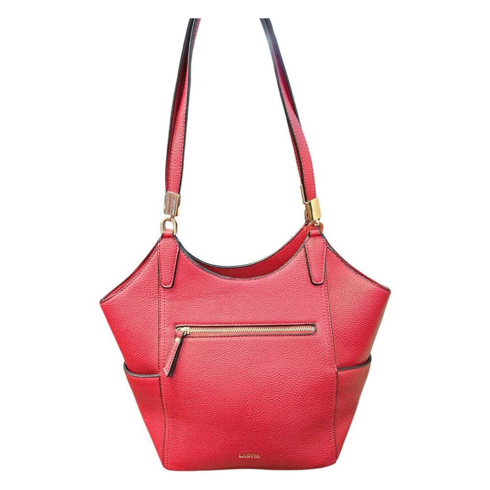 La Diva Red Leather Shoulder Bag Purse